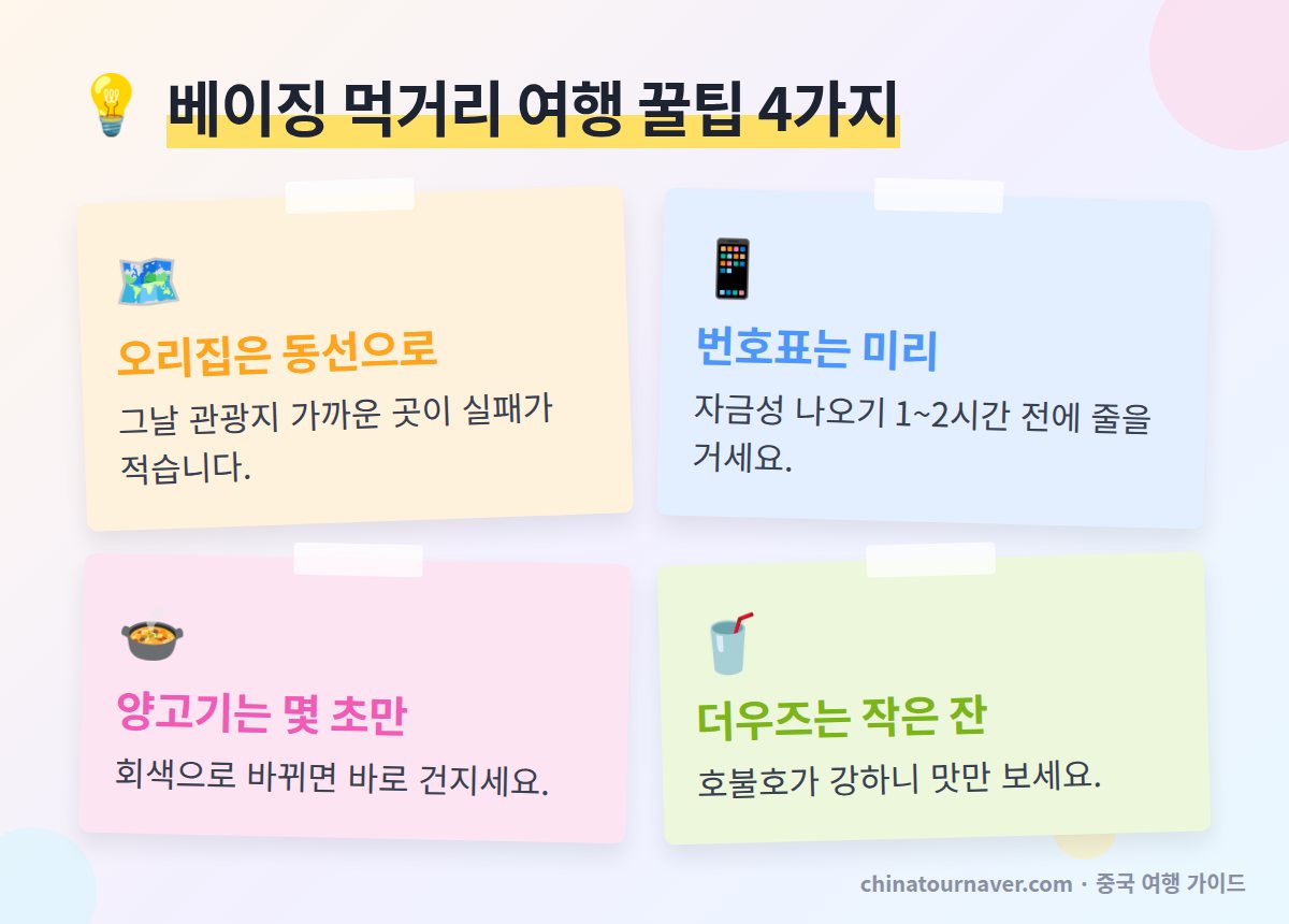 베이징 먹거리 여행 꿀팁 북경오리 동선 선택 원격 번호표 샤브샤브 데치는 시간 더우즈 맛보기
