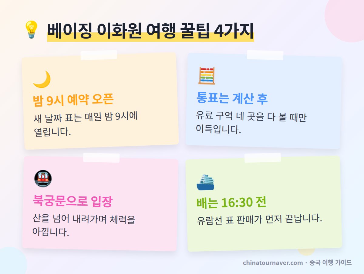 베이징 이화원 여행 꿀팁 밤 9시 예약 오픈 통표 계산 북궁문 입장 유람선 마감