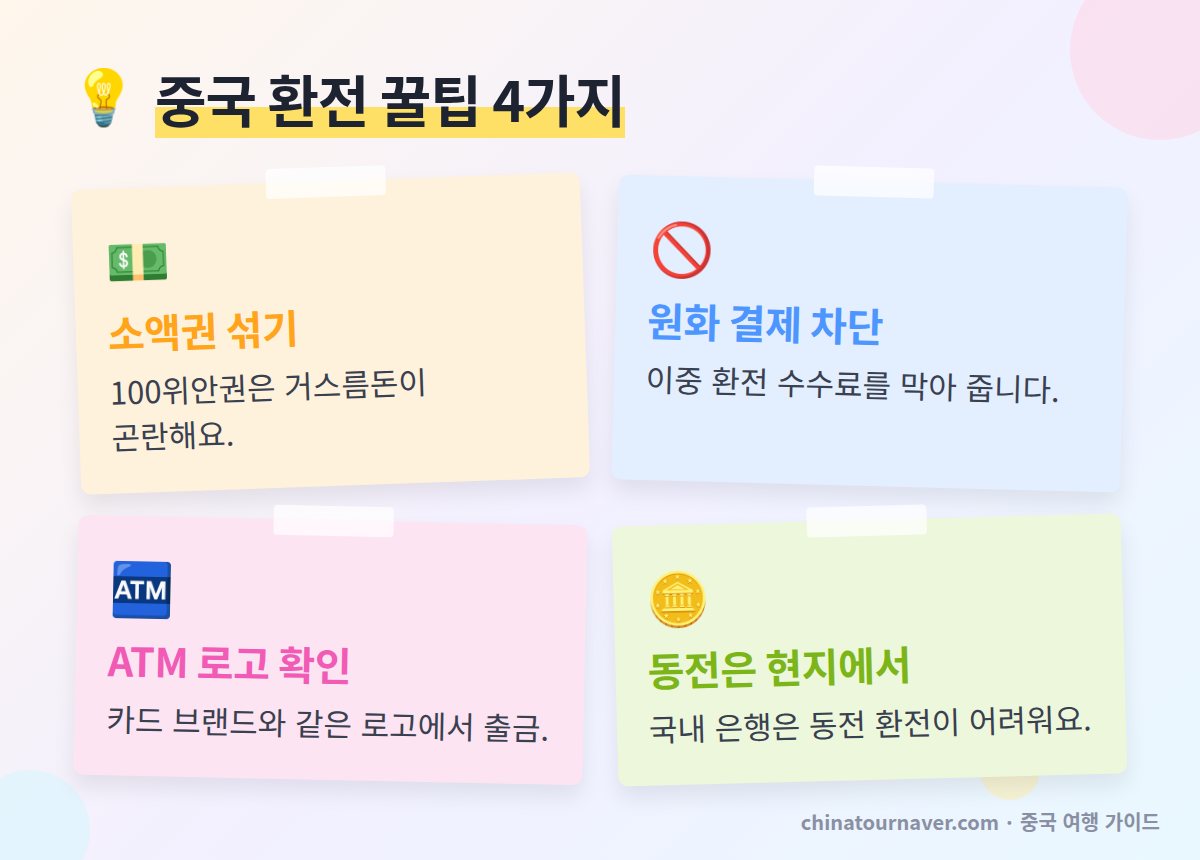 중국 환전 꿀팁 위안화 소액권 원화 결제 차단 ATM 브랜드 확인 동전 소진