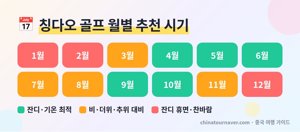 칭다오 골프 시즌 월별 추천 4~6월 9~10월 최적기 여름 장마 겨울 잔디 휴면