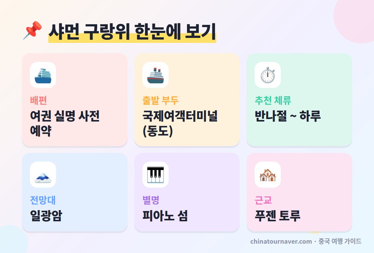 샤먼 구랑위 배편 여행 핵심 정보